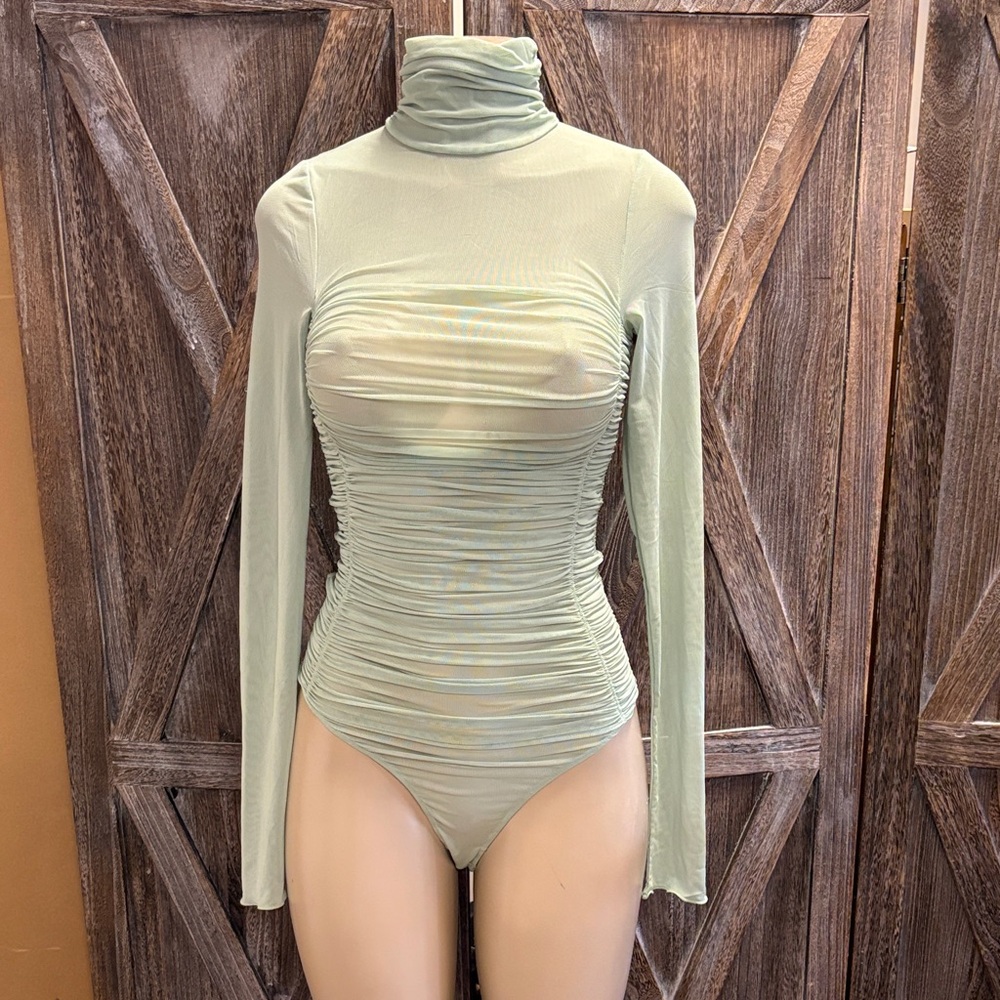 Free People Intimately Sleek Pastel Green Ruched Bodysuit Size S